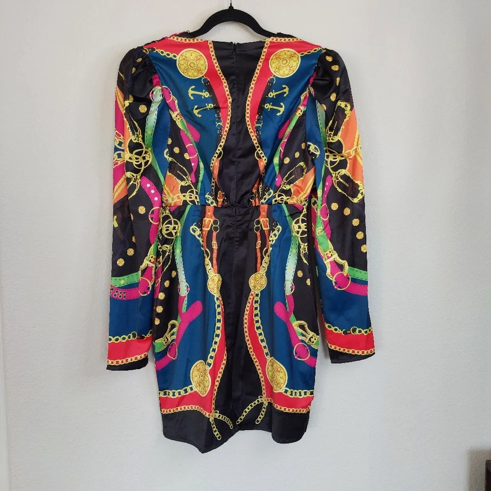 L'atiste V Neck Multicolored Long Sleeve Mini Dress Size Large NWT‎ - Picture 4 of 10